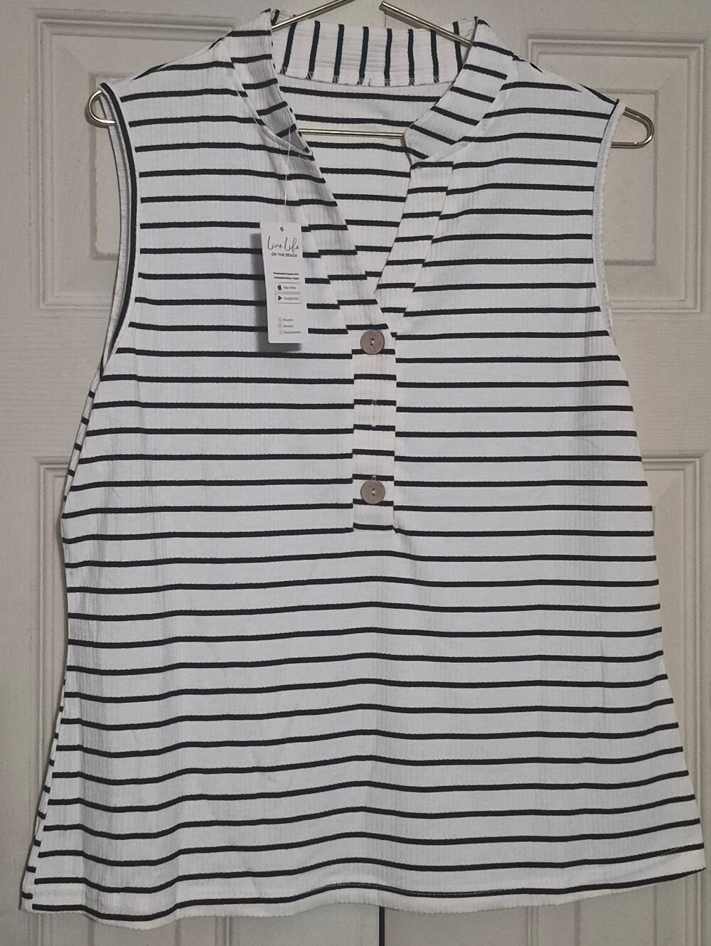 Cupshe White & Black Striped Sleeveless Henley Tank